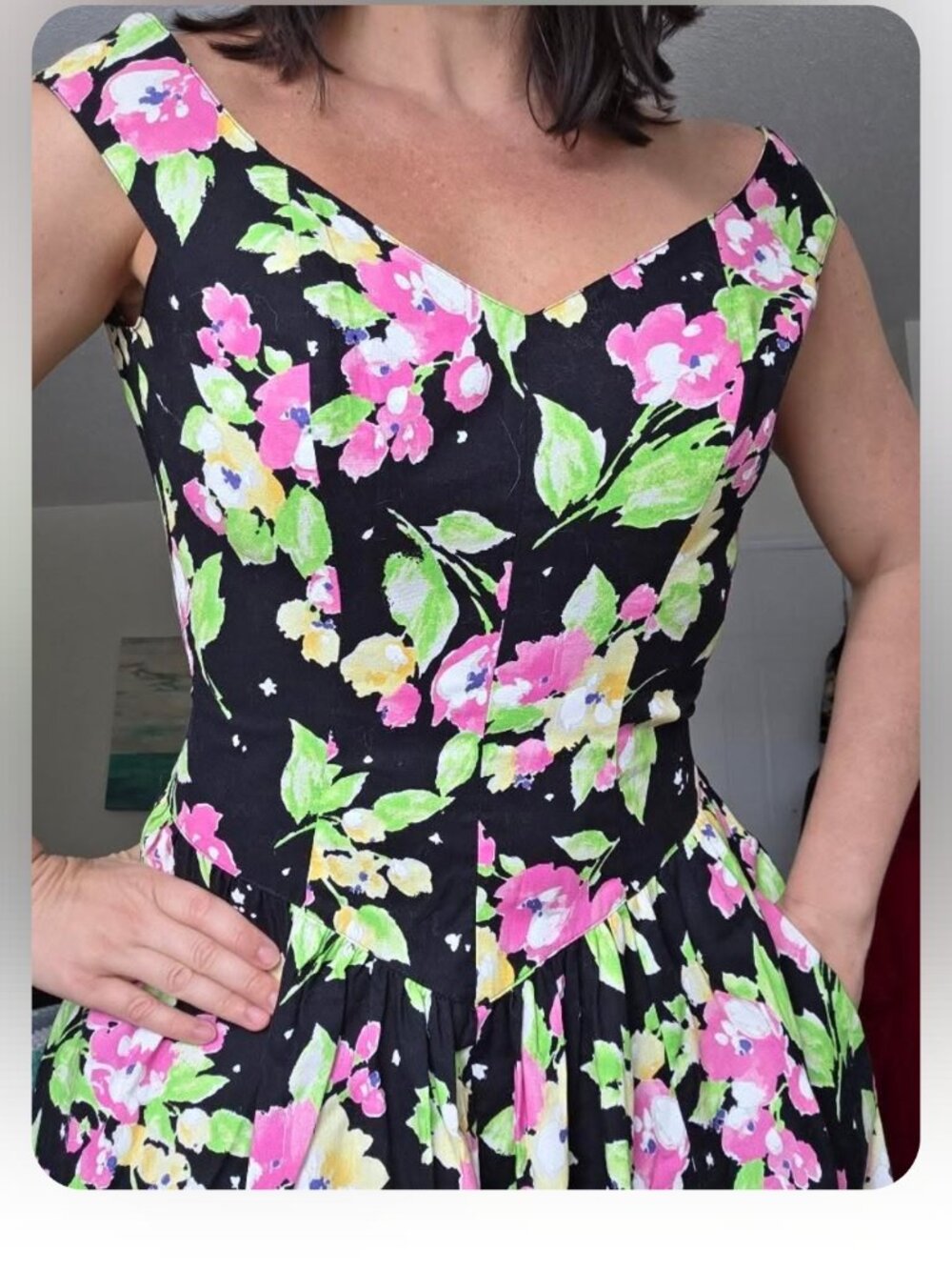 Vintage Kamisato Floral Cotton Dress NWT Size 8 Pockets Boned